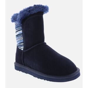 LAMO WILLOW BOOTS •Women 7• Aztec Knit Blue Suede Calf Faux Fur